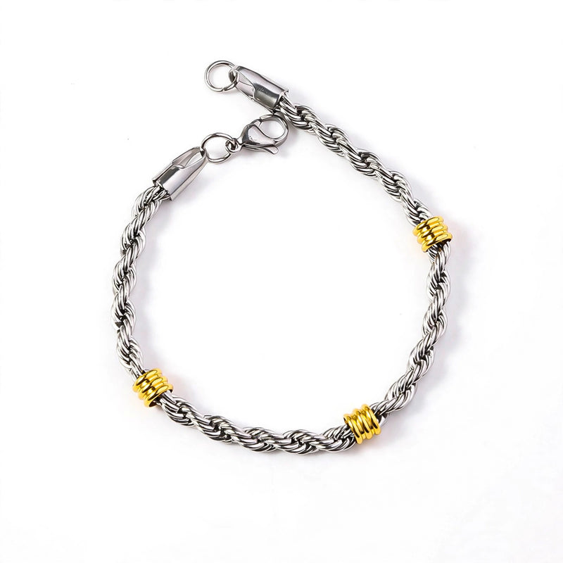 Silver-Tone Rope Chain Bracelet with Gold-Tone Steel Rings