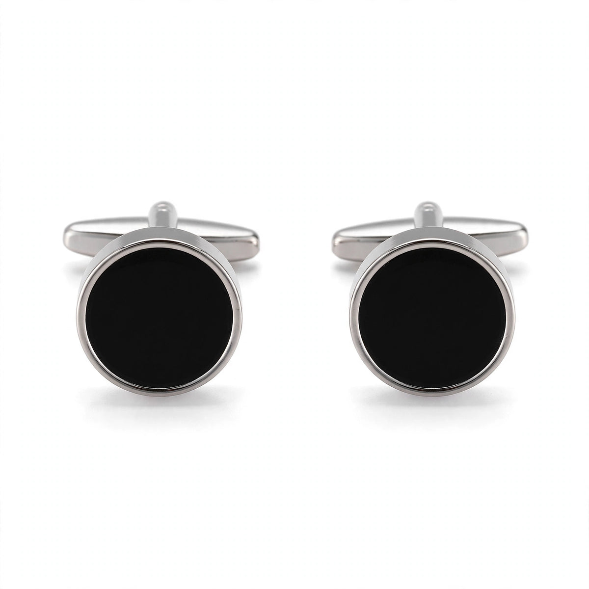 Silver-Tone Cufflinks with Black Enamel Inlay