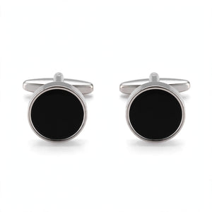 Silver-Tone Cufflinks with Black Enamel Inlay