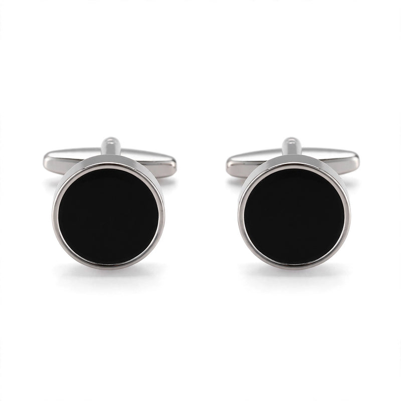 Silver-Tone Cufflinks with Black Enamel Inlay