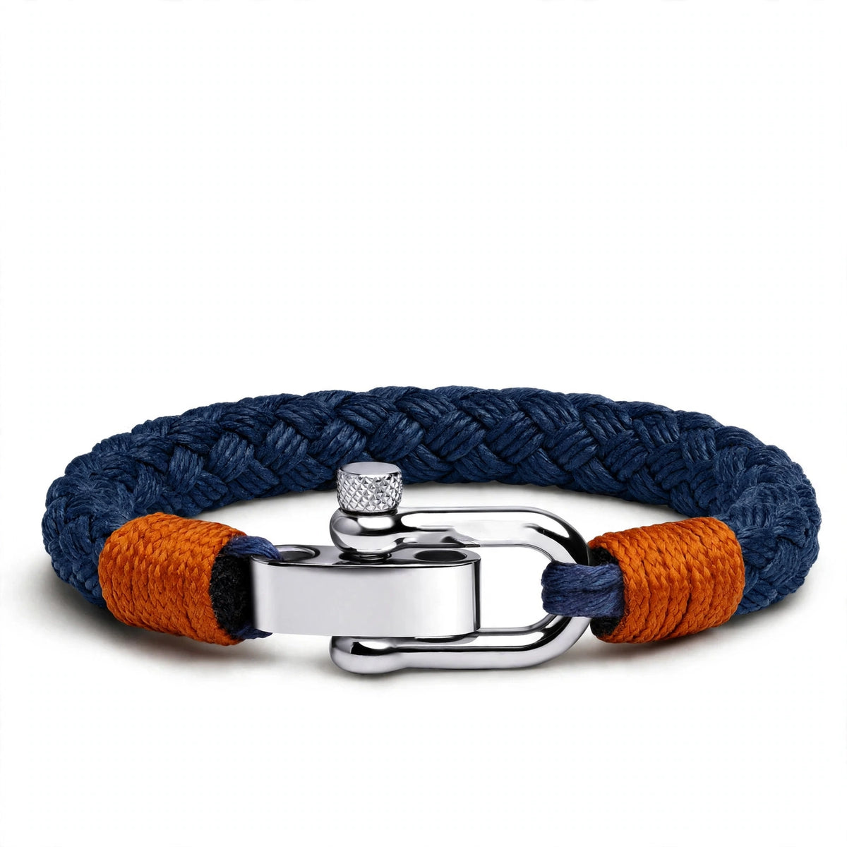Navy Braided Cord Bracelet With Shackle Clasp