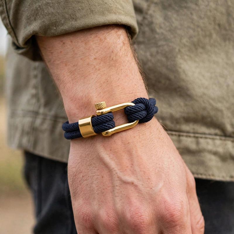 Navy Blue Cord Bracelet with Knurled Screw Clasp