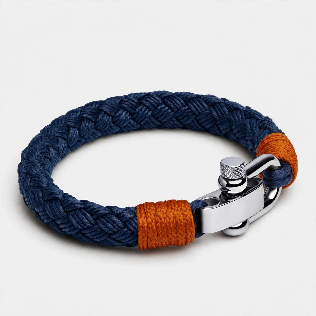 Navy Braided Cord Bracelet With Shackle Clasp