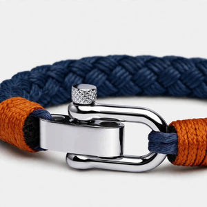 Navy Braided Cord Bracelet With Shackle Clasp