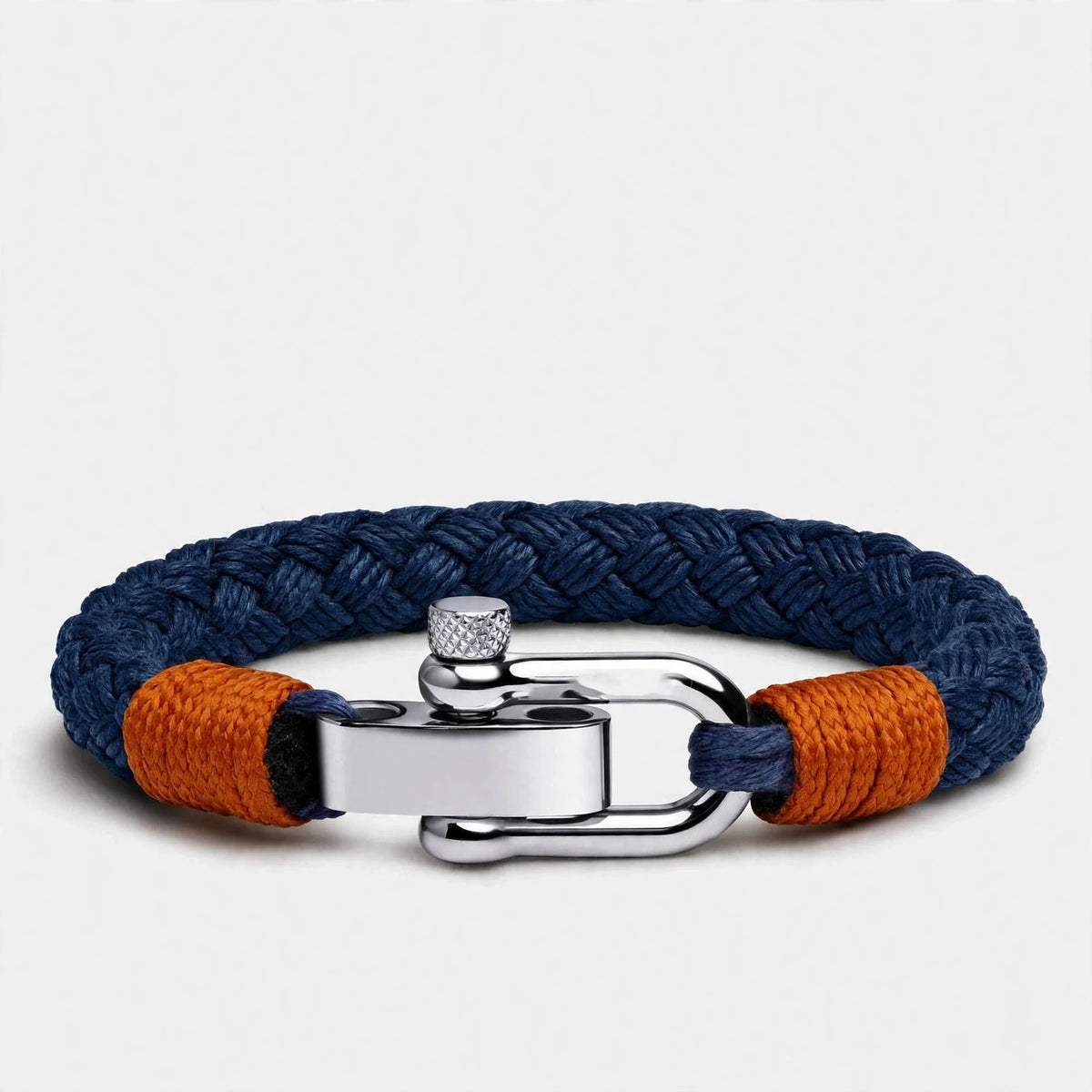 Navy Braided Cord Bracelet With Shackle Clasp