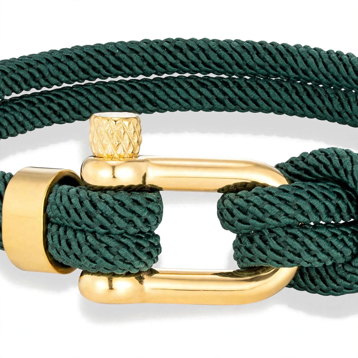 Dark Green Cord Bracelet with Gold-Tone Shackle Clasp
