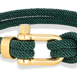 Dark Green Cord Bracelet with Gold-Tone Shackle Clasp