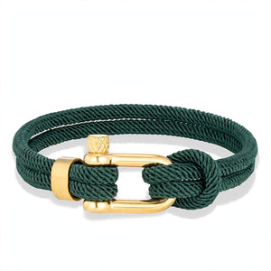 Dark Green Cord Bracelet with Gold-Tone Shackle Clasp