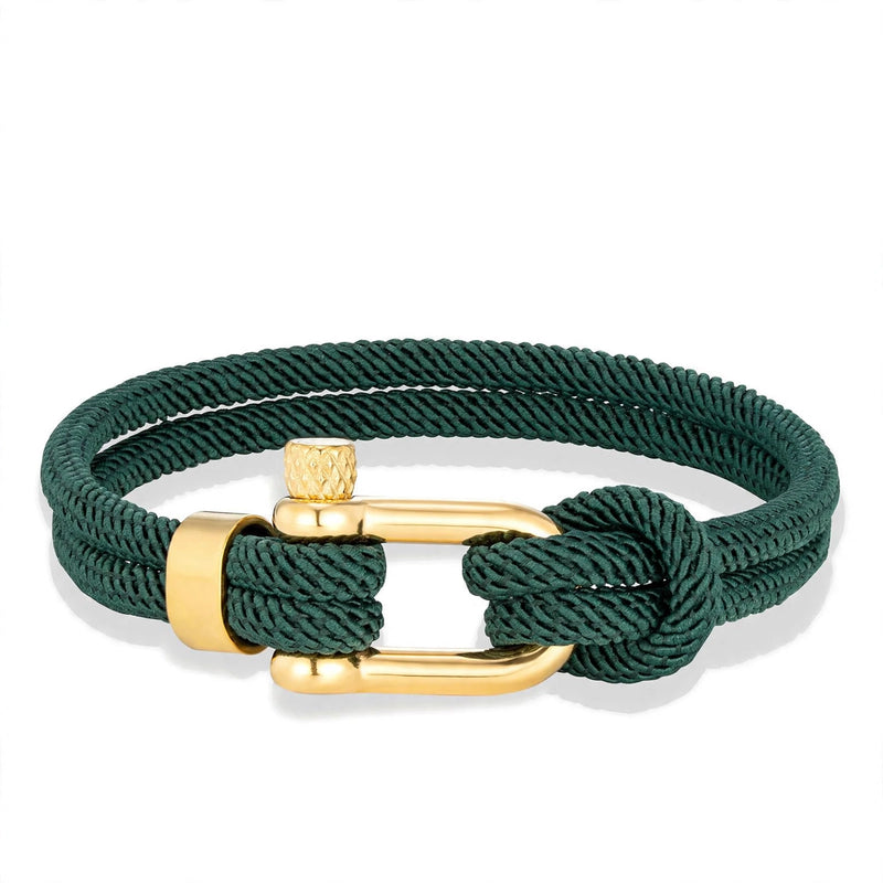 Dark Green Cord Bracelet with Gold-Tone Shackle Clasp