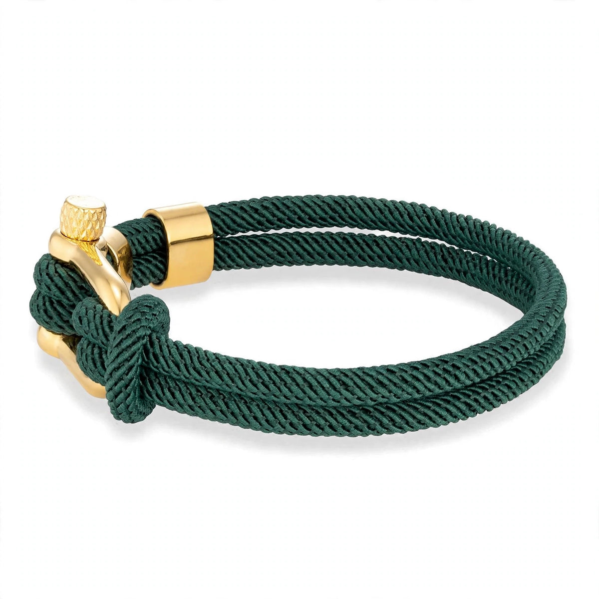 Dark Green Cord Bracelet with Gold-Tone Shackle Clasp