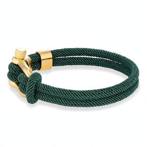 Dark Green Cord Bracelet with Gold-Tone Shackle Clasp