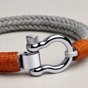 Grey Braided Cord Bracelet With Steel Shackle Clasp