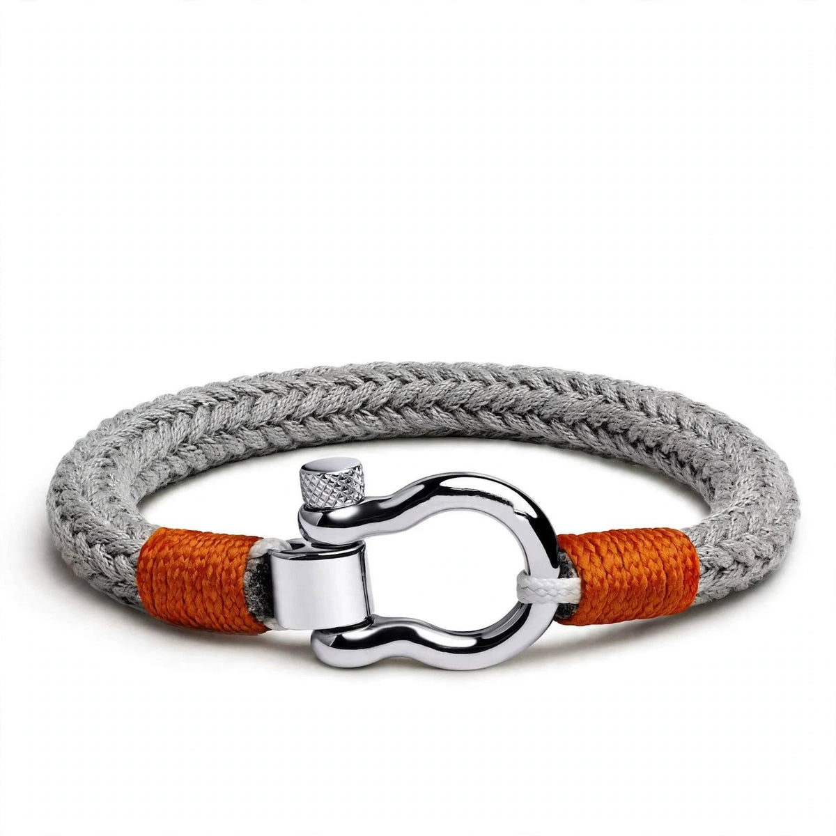 Grey Braided Cord Bracelet With Steel Shackle Clasp