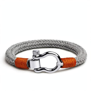 Grey Braided Cord Bracelet With Steel Shackle Clasp