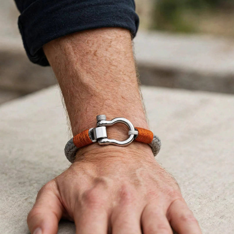 Grey Braided Cord Bracelet With Steel Shackle Clasp