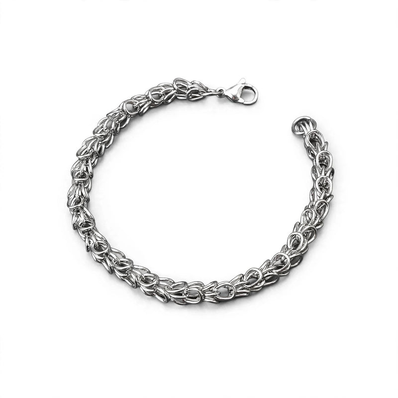 Silver-Tone Byzantine Chain Steel Bracelet