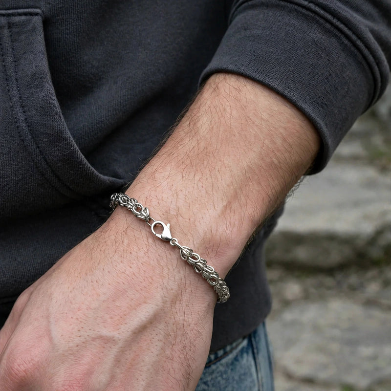 Silver-Tone Byzantine Chain Steel Bracelet