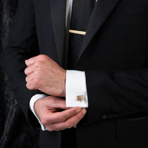 Gold-Tone Pyramid-Textured Cufflink and Tie Clip Set