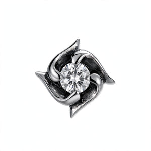 Oxidised Pinwheel Stud Earring with White Stone