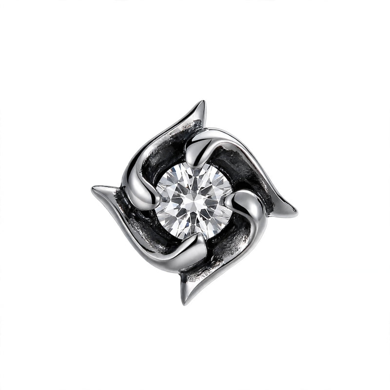 Oxidised Pinwheel Stud Earring with White Stone