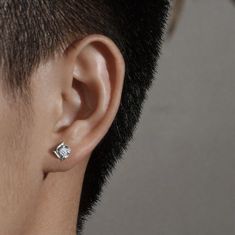Oxidised Pinwheel Stud Earring with White Stone