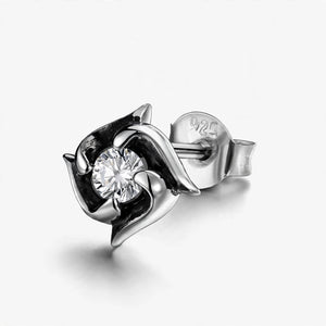Oxidised Pinwheel Stud Earring with White Stone