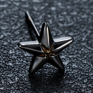 Black Star-Shaped Stud Earrings with Stone Centre - close-up detail