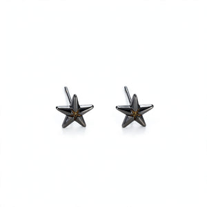 Black Star-Shaped Stud Earrings with Stone Centre - main product image