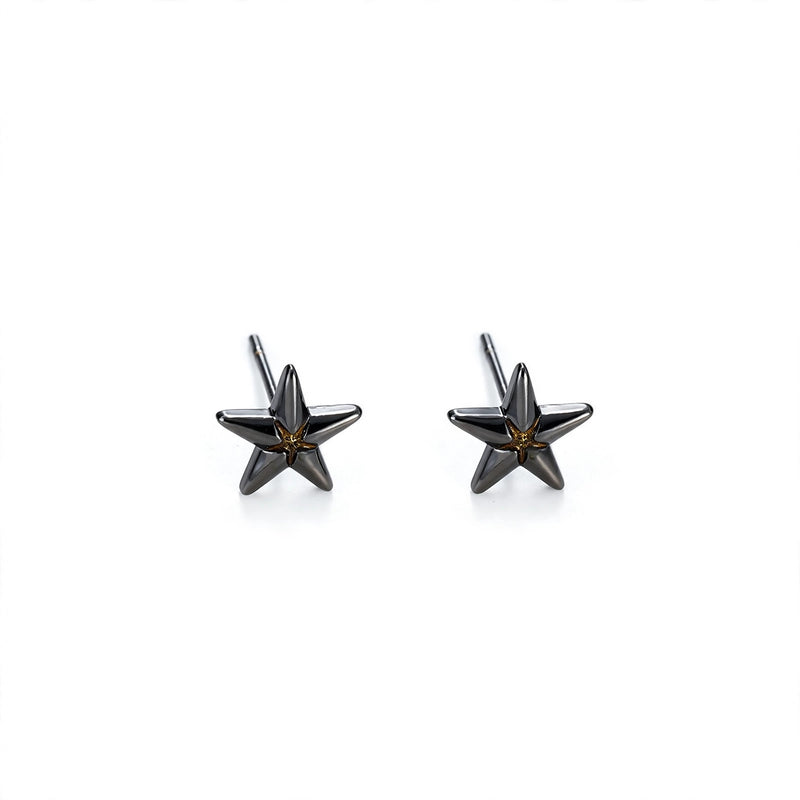 Black Star-Shaped Stud Earrings with Stone Centre - main product image