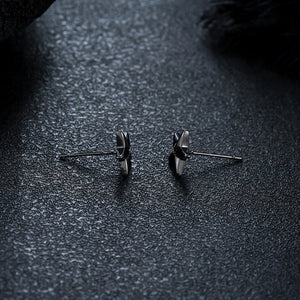 Black Star-Shaped Stud Earrings with Stone Centre - side angle