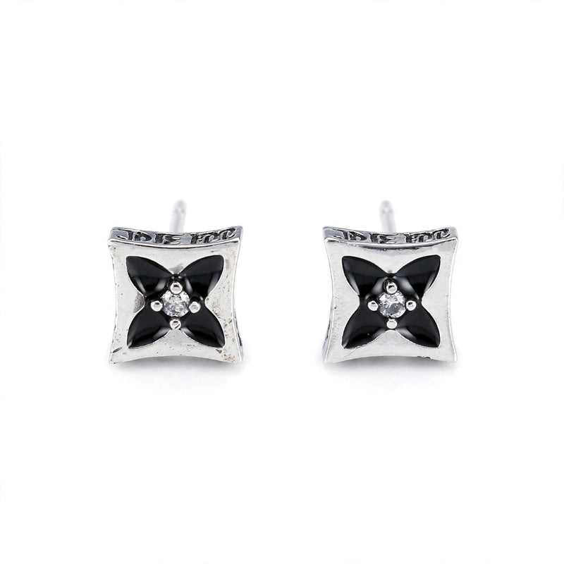 Silver-Tone Stud Earrings with Black Enamel Inlay - main product image