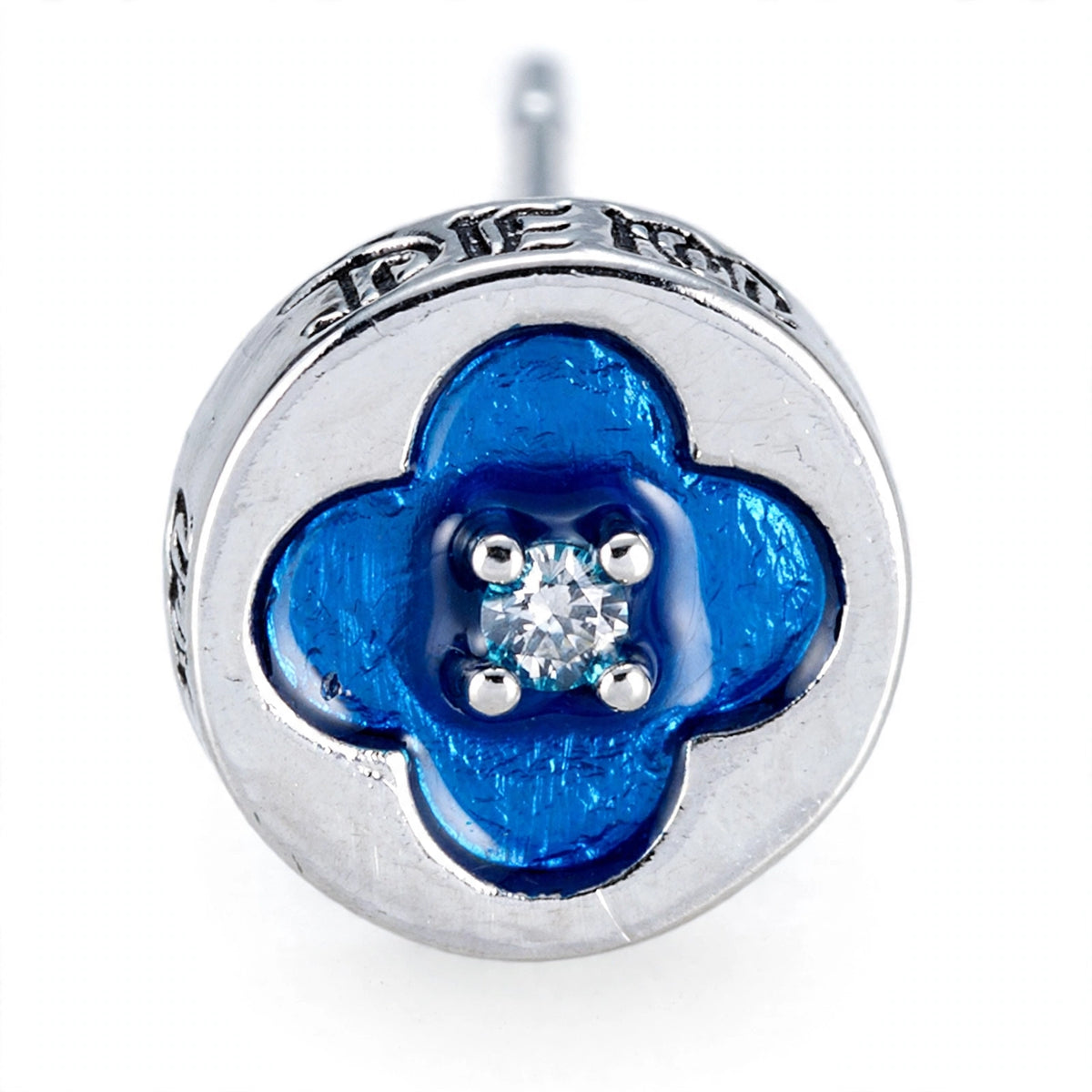 Silver-Tone Blue Enamel Flower Stud Earrings - close-up detail