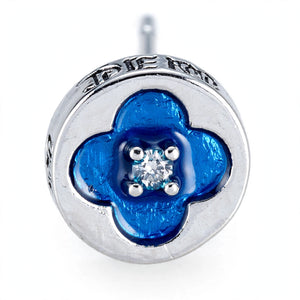 Silver-Tone Blue Enamel Flower Stud Earrings - close-up detail