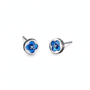 Silver-Tone Blue Enamel Flower Stud Earrings - main product image