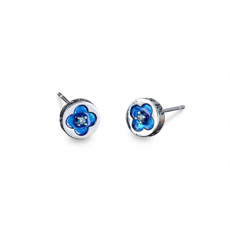 Silver-Tone Blue Enamel Flower Stud Earrings - main product image