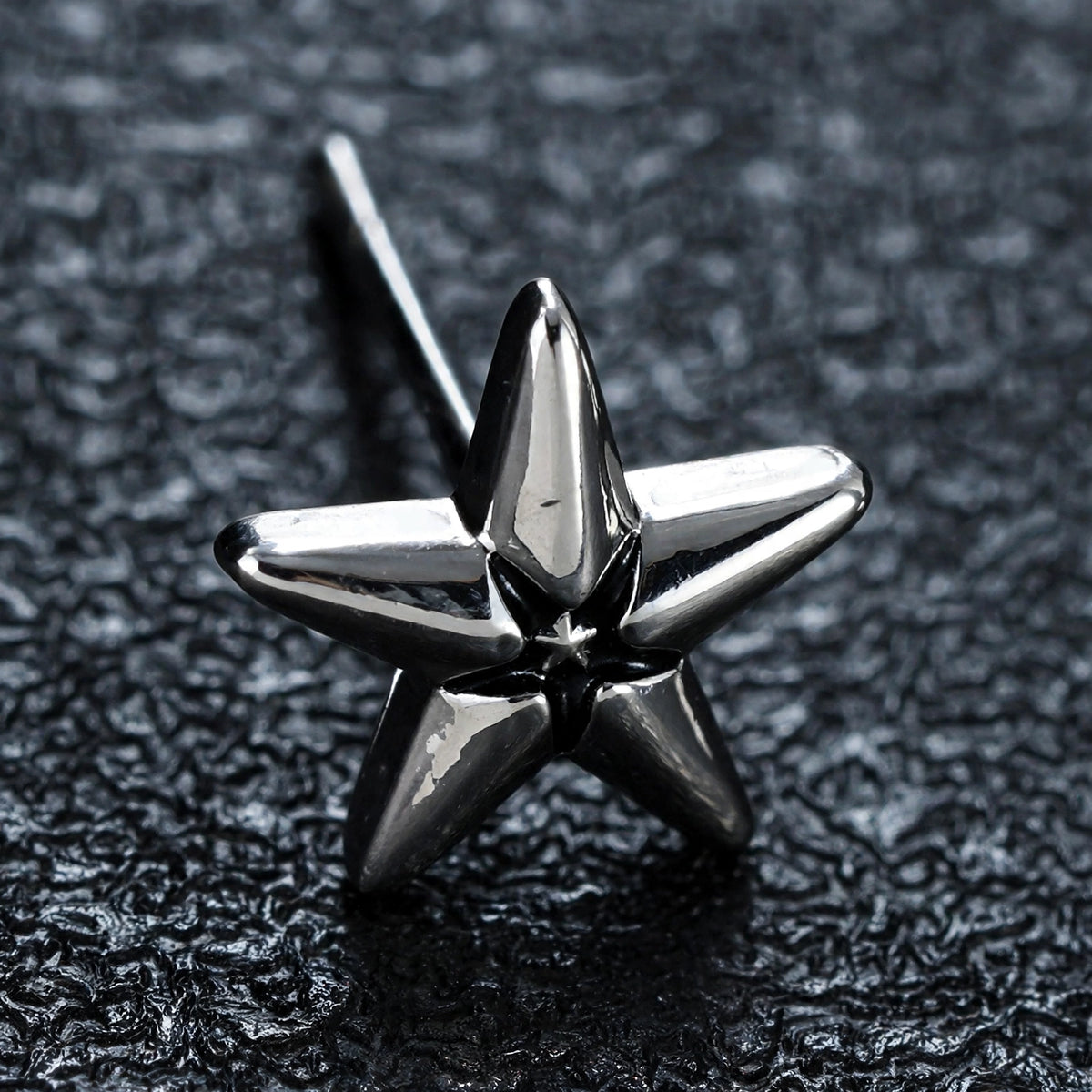 Silver-Tone Beveled-Edge Star Stud Earrings - close-up detail