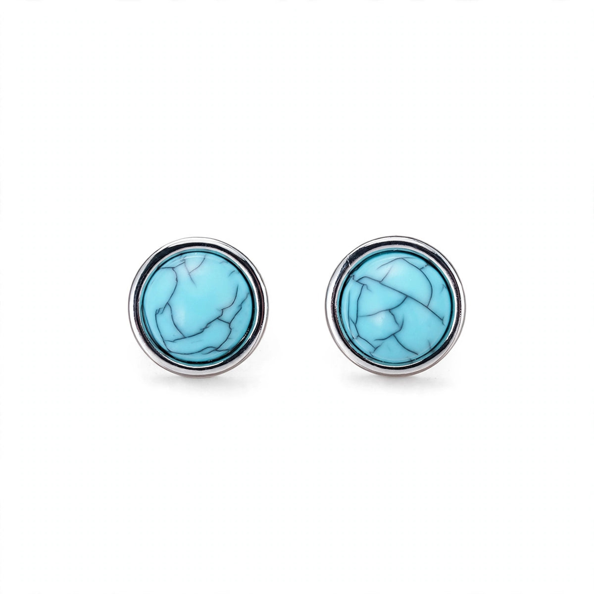 Turquoise Stone Stud Earrings with Polished Silver-Tone Border - main product image