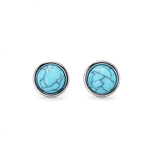 Turquoise Stone Stud Earrings with Polished Silver-Tone Border - main product image
