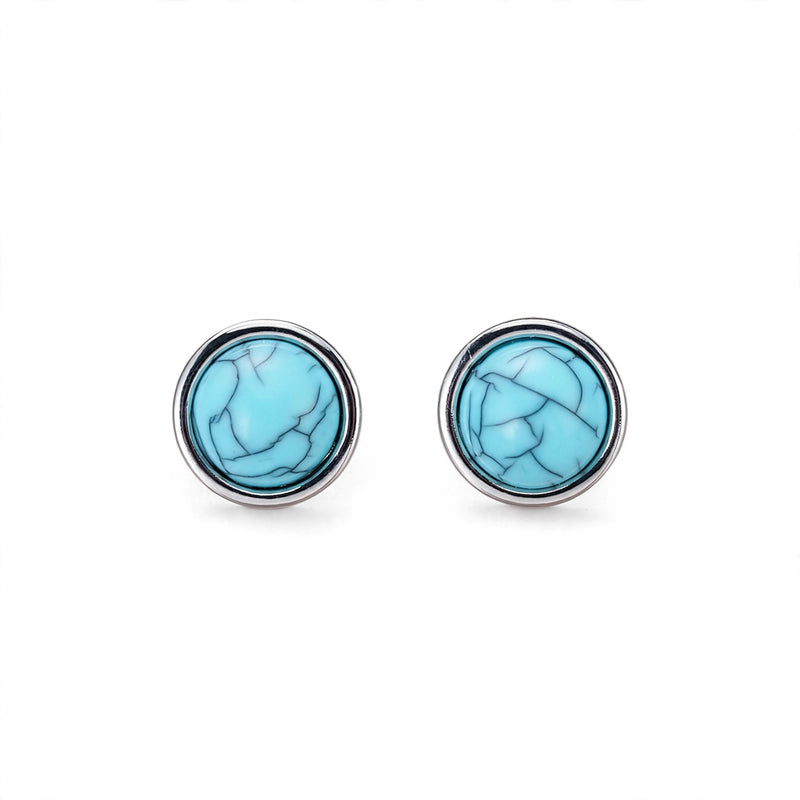 Turquoise Stone Stud Earrings with Polished Silver-Tone Border - main product image