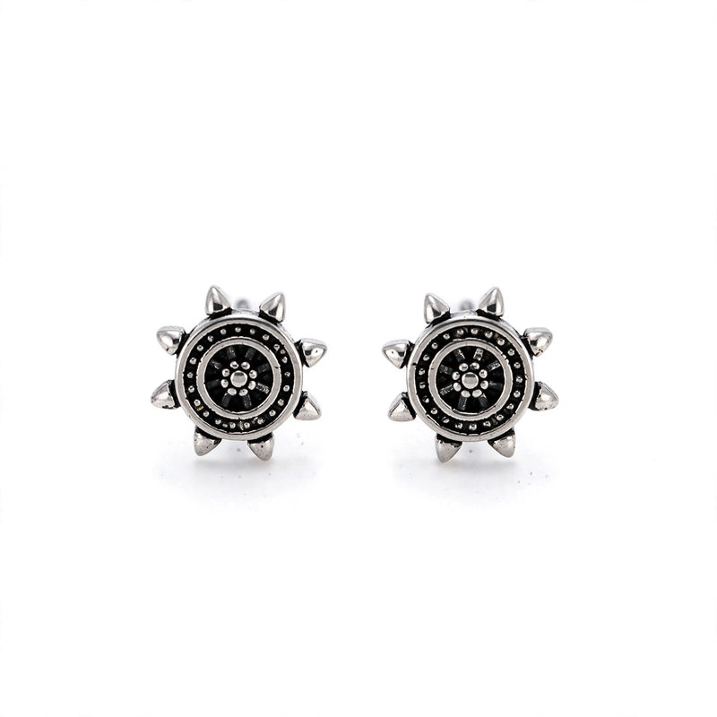 Men's Stud Earrings with Oxidised Finish and Studded Rim - main product image