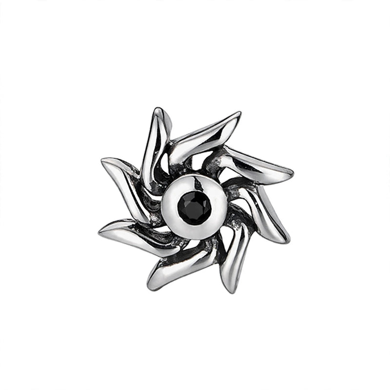 Silver-Tone Sunburst Stud Earring with Black Stone - main product image