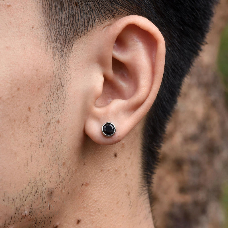 Men's Bezel-Set Black Zircon Ear Stud - worn on model