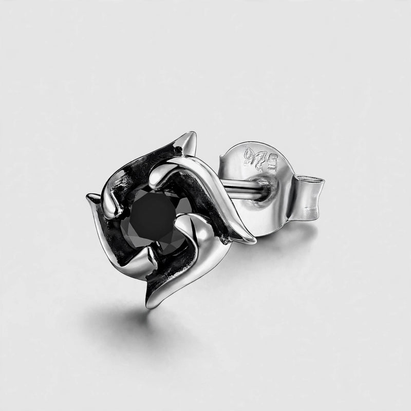 Four-Blade Pinwheel Earring with Central Black Stone - side angle