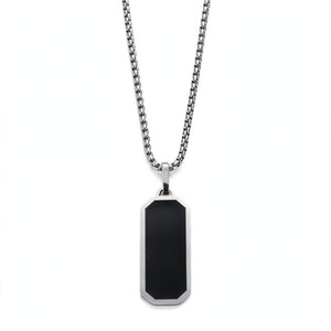 Silver-Tone Box Chain Necklace with Black Enamel Inlay - main product image