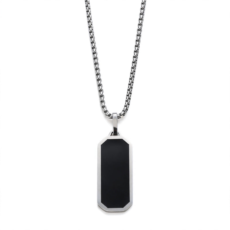 Silver-Tone Box Chain Necklace with Black Enamel Inlay - main product image