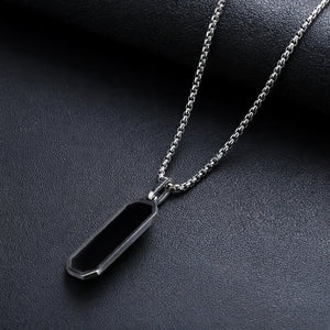 Silver-Tone Box Chain Necklace with Black Enamel Inlay - side angle