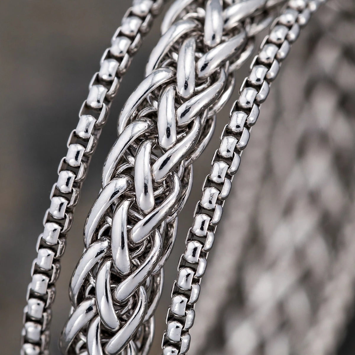 Silver-Tone Double Byzantine Chain Bracelet - close-up detail