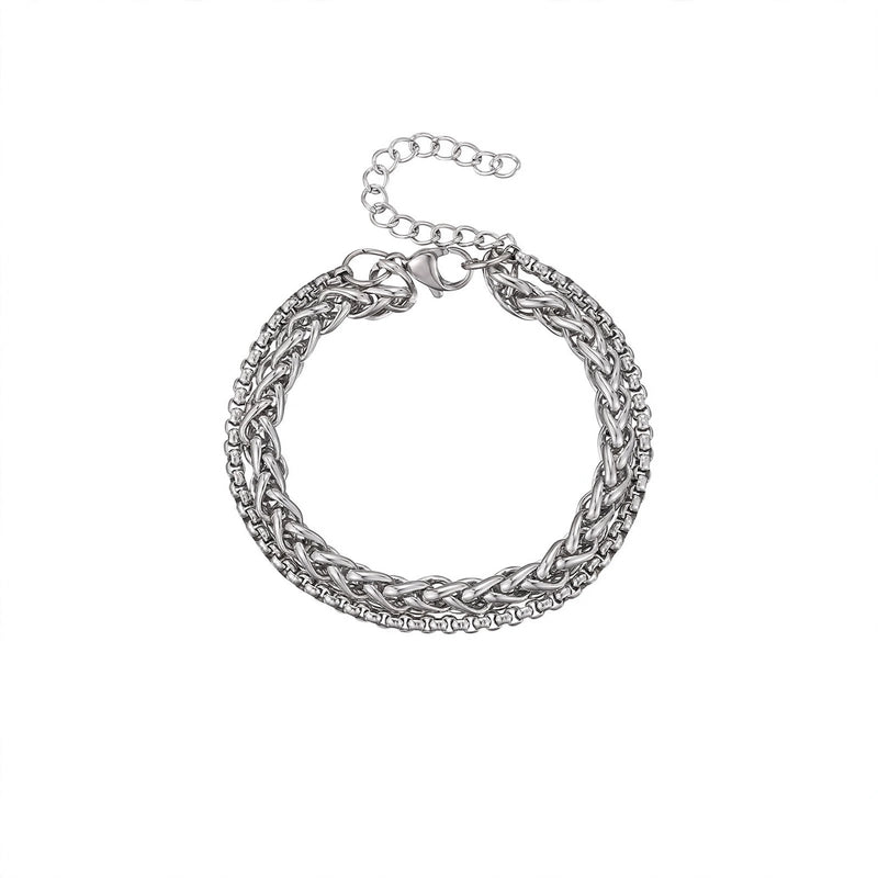 Silver-Tone Double Byzantine Chain Bracelet - main product image