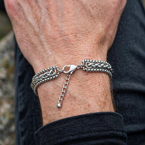 Silver-Tone Double Byzantine Chain Bracelet - worn on model