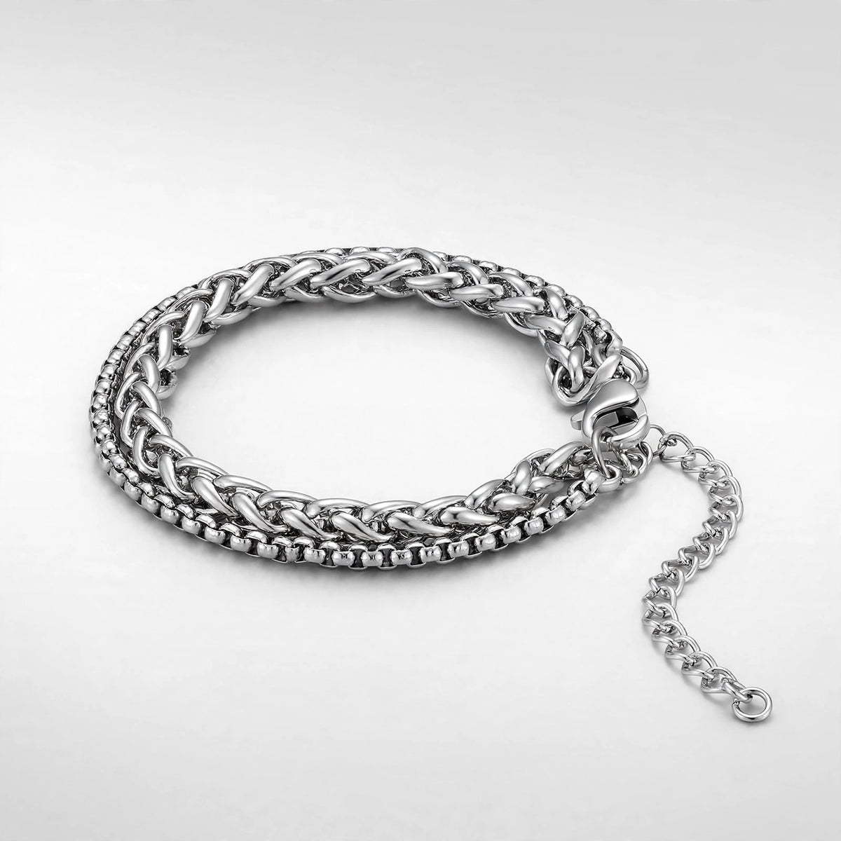 Silver-Tone Double Byzantine Chain Bracelet - side angle